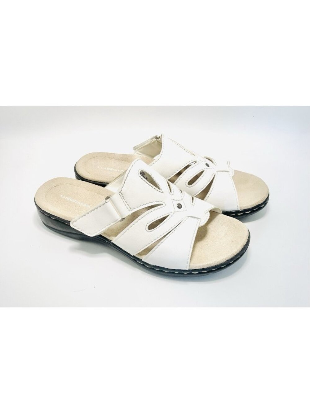 Croft & Barrow Piper White Slide Sandals Womens 7 Comfort Shoes Adjustable Strap